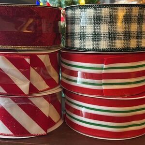 6 Wired jumbo ribbon, Christmas pattern spools red green white 5”x60’ NEW